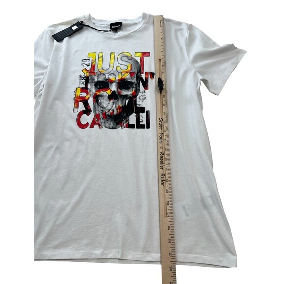 Just Cavalli Mens White Skull Tee Shirt "JUST F**K'N' ROLL CAVALLI" Crew Neck L - Picture 6 of 11